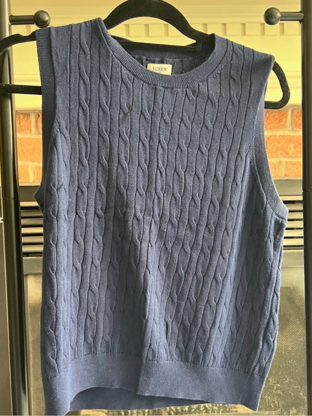 J. Crew Navy Blue Cable Knit Sleeveless Crewneck Sweater Vest